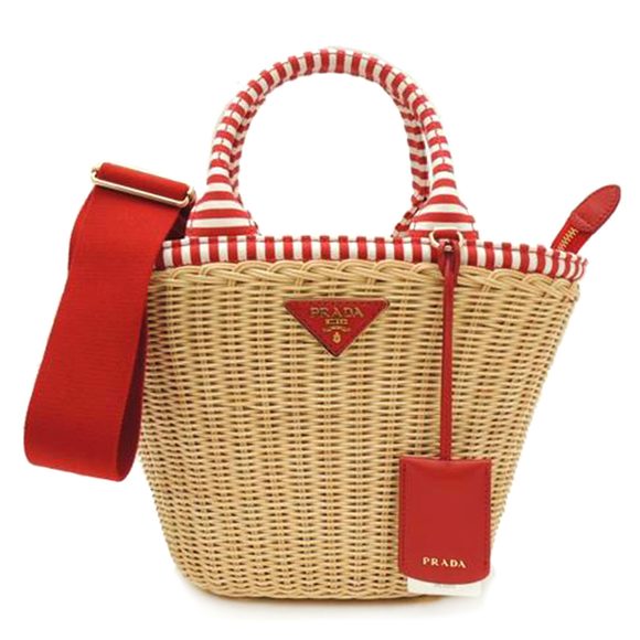 PRADA Handbag Basket Bag Straw Basket Shoulder Wicker Hand Bag Red - Picture 1 of 5